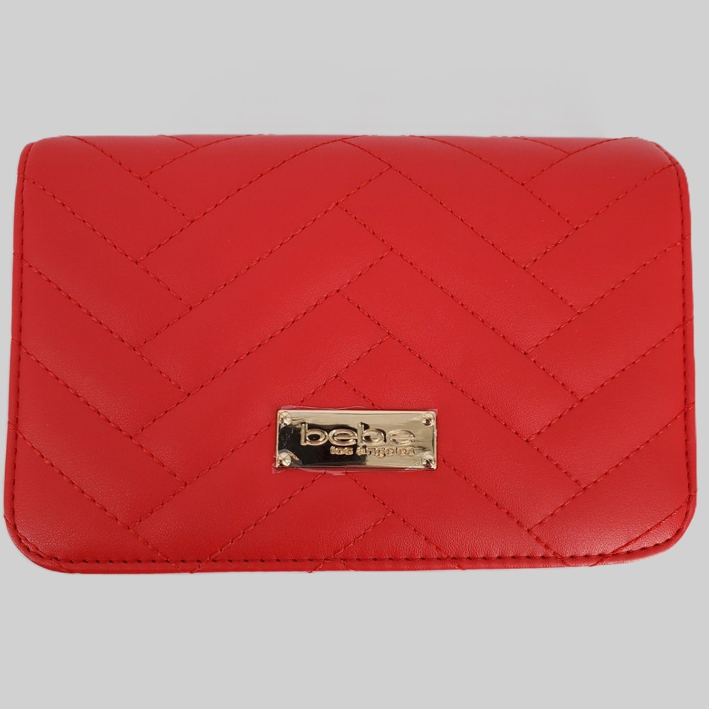 Bebe Los Angeles Sophia‎ Quilted Chevron Flap Crossbody Chain Shoulder Bag Red